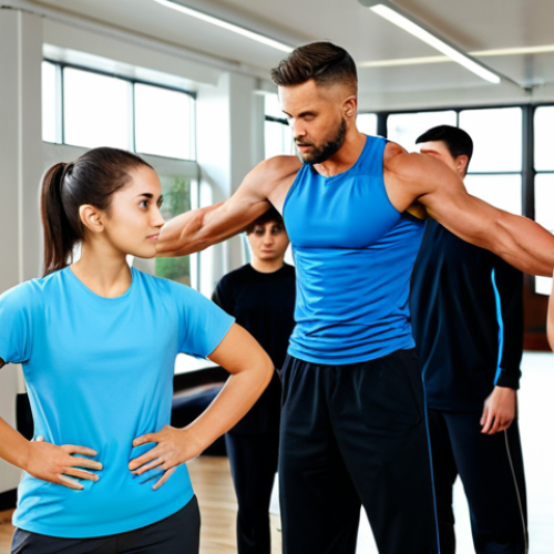 Home 7 A professional and experienced male or female sports and leisure instructor, fully clothed in modest, professional athletic wear. The instructor is actively guiding a diverse group of adults (students) through a functional exercise, demonstrating correct form with emphasis on perfect anatomy and natural pose. They are making subtle, precise adjustments to a student's posture, illustrating biomechanical principles. Set in a bright, modern, and spacious indoor training facility with clean lines and natural light. Background shows other diverse students engaging in exercises under the instructor's supervision. Professional photography, high-quality, realistic, sharp focus, natural colors, safe for work, appropriate content, fully clothed, professional. Perfect anatomy, correct proportions, natural pose, well-formed hands, proper finger count, natural body proportions.