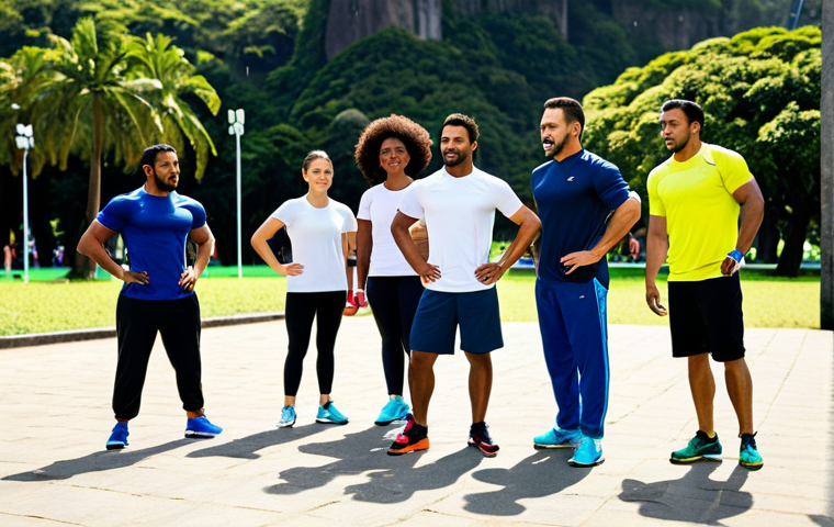 레저스포츠지도자 필기시험 자주 나오는 키워드 - **Experienced Sports Instructor Guiding Group:** "A diverse group of people participating in a fitne...