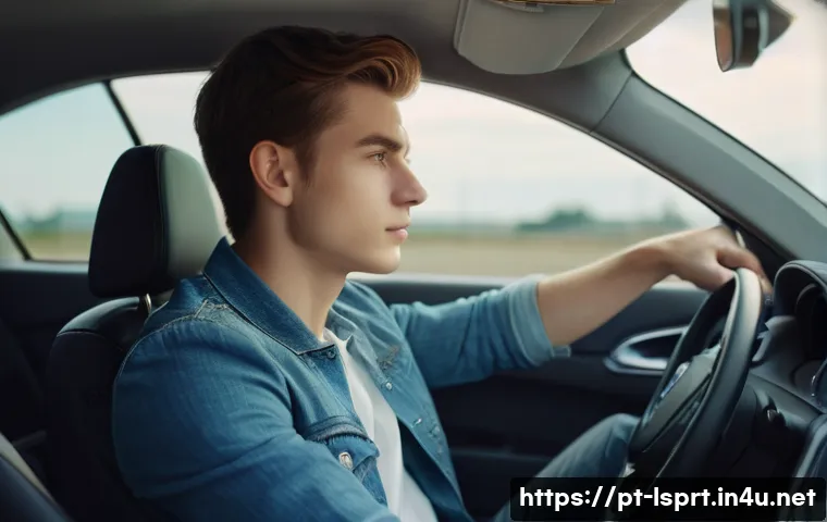 레저스포츠지도자 실기시험 연습 시나리오 작성법 - **Prompt:** A focused young adult, dressed in casual yet neat attire, sits calmly in the driver's se...