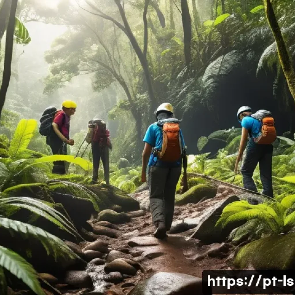 레저스포츠지도자 실무에서의 고객 안전 관리 - A professional outdoor activity team conducting a detailed safety inspection on a hiking trail in a ...