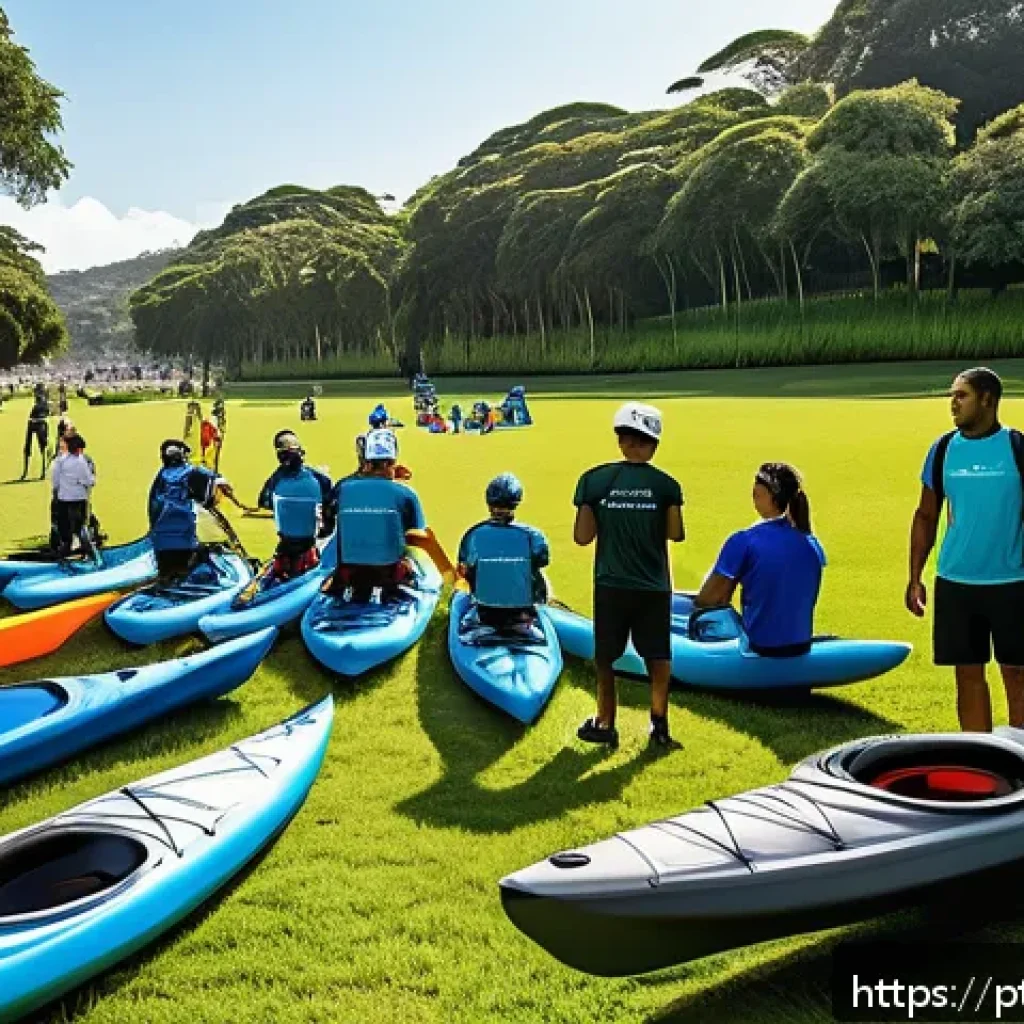 레저스포츠지도자 채용 공고 탐색 꿀팁 - A vibrant outdoor sports workshop in a sunny Brazilian park, showing a diverse group of adult instru...