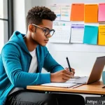레저스포츠지도자 자격증 공부 시 유용한 자료 - A well-organized study desk in a bright, quiet room with natural sunlight streaming through a window...
