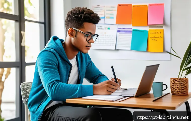 레저스포츠지도자 자격증 공부 시 유용한 자료 - A well-organized study desk in a bright, quiet room with natural sunlight streaming through a window...